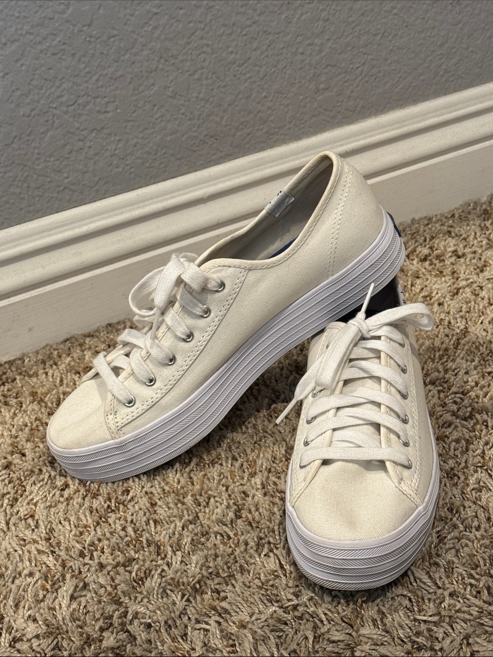 Keds White Platform Canvas Lace-Up Sneakers
